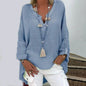 Women's Solid Colored Long Sleeve Button V Neck Basic Top