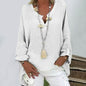 Women's Solid Colored Long Sleeve Button V Neck Basic Top
