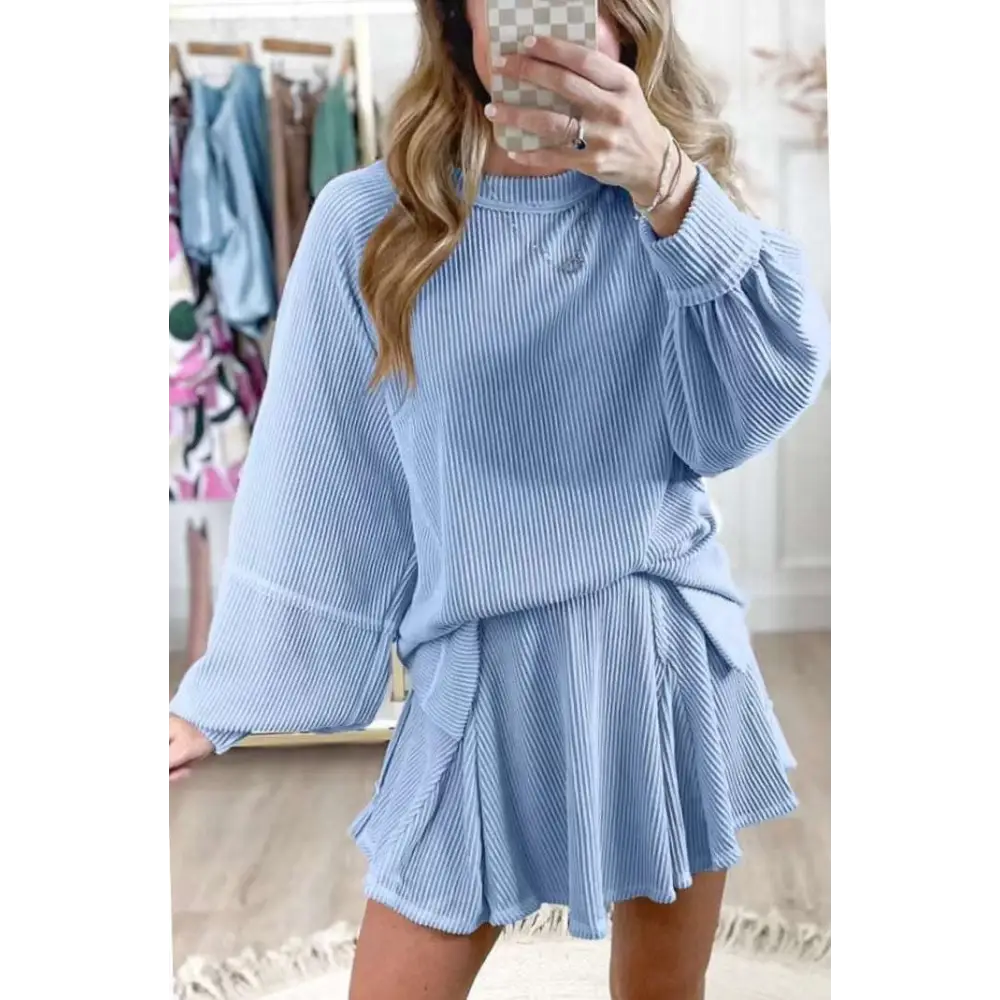 Women’s Solid Colour Ribbed Knit Casual Suit