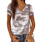 Women's Summer Camo V Neck Short Sleeve Tee Shirts Casual Loose Blouse Tops