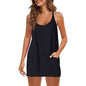 Womens Summer Sleeveless Mini Dress V Neck Spaghetti Strap with Pockets