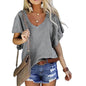 Women's T-Shirt Solid V-Neck Basic Casual Top