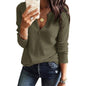 Women's V Neck Waffle Knit Henley Tops