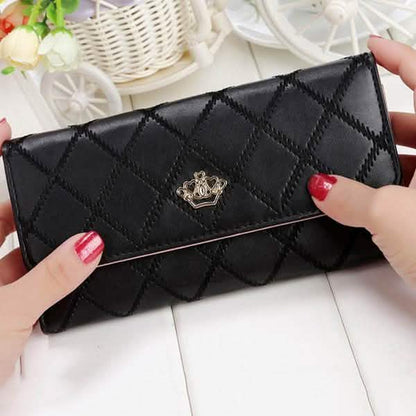 Womens Wallets Purses Plaid PU Leather Long Wallet Hasp Phone Bag