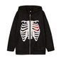 Women's Zip Up Skeleton Letter Hoodie Sweatshirt