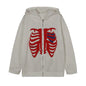 Women's Zip Up Skeleton Letter Hoodie Sweatshirt