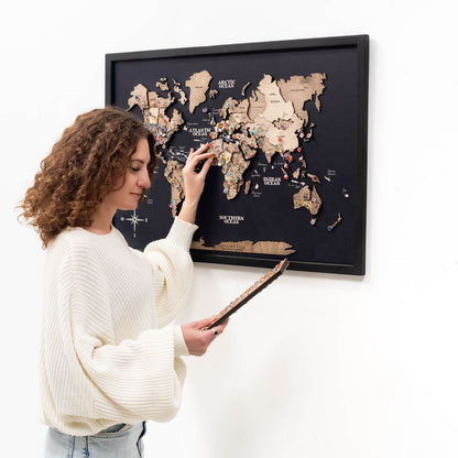 3D Wooden Panel World Map Terra