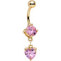 Pink Gem Gold Anodized Drop Me a Line Heart Dangle Belly Ring
