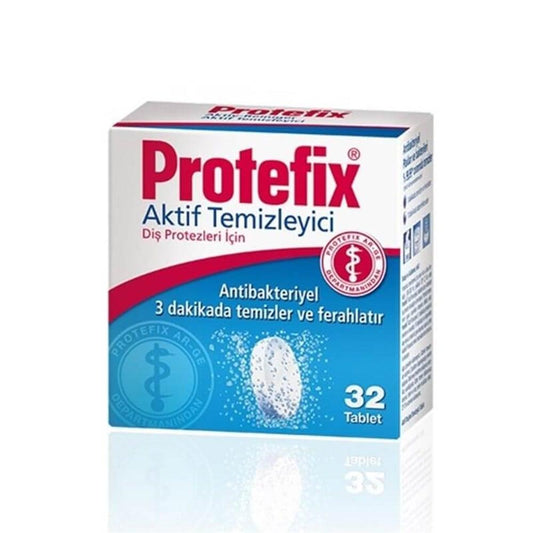 Protefix Active Cleaner Denture Cleaning Tablets - Anti-Bacterial, 99.99% Plaque Removal - 32 Tablets
