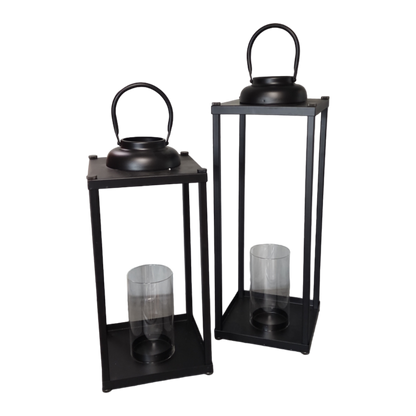 Modern Metal Pillar Lanterns - 2 Piece Set