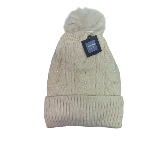 Pearl Chevron Knit Hat - Cream