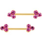 Pink Gem Gold Tone Plated Triple Circle Barbell Nipple Ring Set