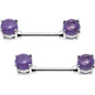 14G 9/16 Purple Faux Stone Barbell Nipple Ring Set