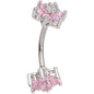 Clear Pink Gem Double Star Reversible Double Mount Belly Ring