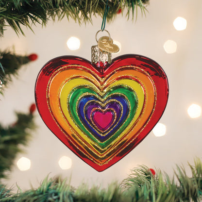 Rainbow Heart Glass Blown Ornament