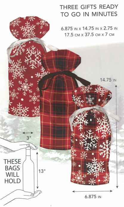 Pull String Bottle Gift Bag - 3 Pack