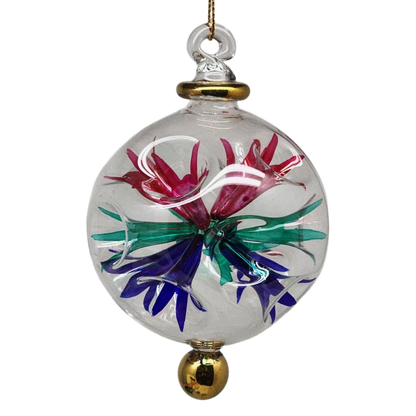 Floral Burst Globe Ornament - Clear with Multicolor Accents
