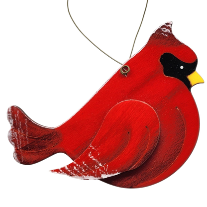 Wooden Cardinal Ornament - In flight Facing Right