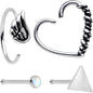 20G Wings Heart Nose Bone Heart Closure Ring Pack Set of 4