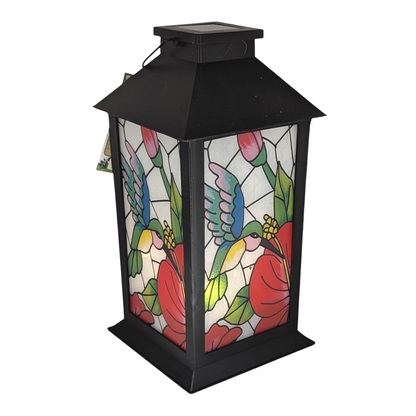 Solar Powered Stained Glass Style 11" Lantern -