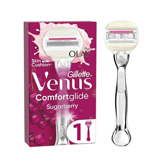 Gillette Venus ComfortGlide Sugarberry Women's Razor - 3-Blade, Scented Gel Bars, Ergonomic Handle