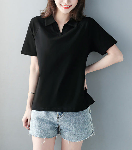 Women's Cotton Short Sleeve Polo Shirt - Comfortable Casual Top