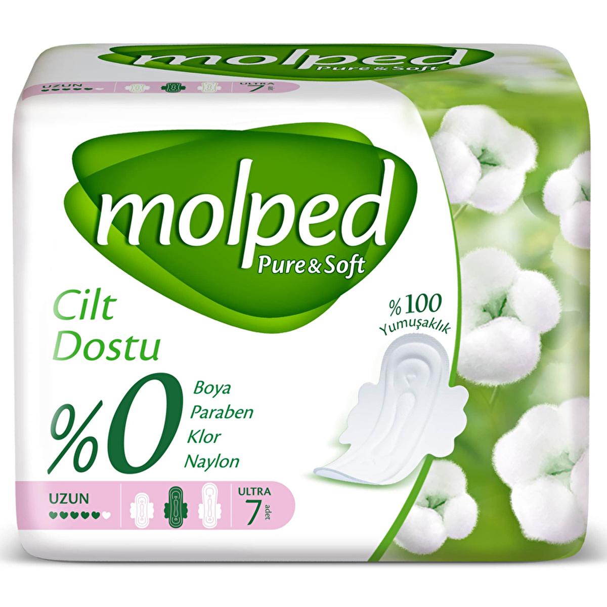 Molped Pure & Soft Organic Cotton Pads: Hypoallergenic, Chlorine & Paraben Free Sanitary Napkins for Sensitive Skin - 7 Count