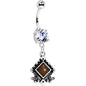 Clear Gem Elegantly Etched Dangle Belly Ring