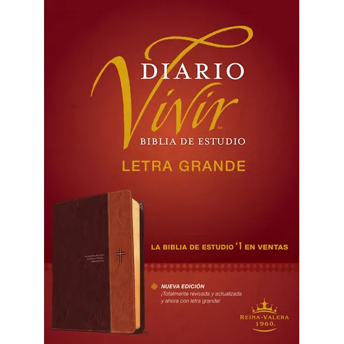 Biblia de Estudio del Diario Vivir Rvr60, Letra Grande (Letra Roja, Sentipiel, Café/Café Claro, Índice) - Imitation Leather