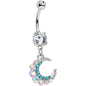 Aurora Aqua Gem Encrusted Crescent Moon Dangle Belly Ring