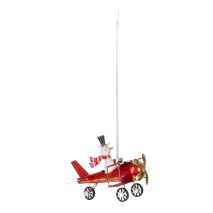 Springy Snowman Bi-plane Ornament