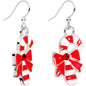 Red CZ Gem Silver Plated Bow Candy Cane Fishhook Earrings