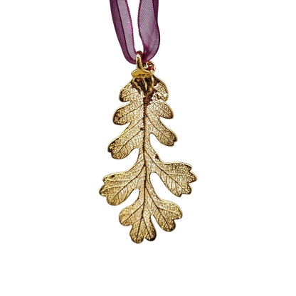 Gold Oak Leaf with Sheer Ribbon Ornament