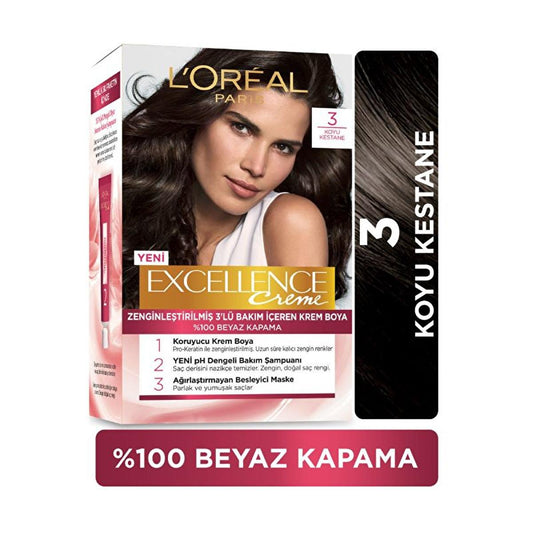 Loreal Paris Excellence Creme Hair Dye - 100% Grey Coverage, Long-Lasting Color
