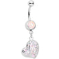 Pink Faux Opal Captive Heart Dangle Belly Ring