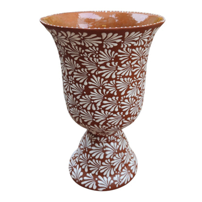 XL Brown & White Talavera Pedestal Planter | Handmade Flower Pot