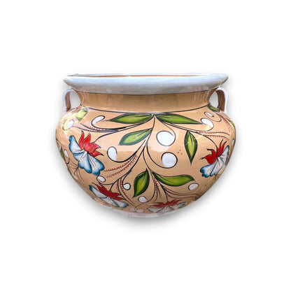 Extra Large Talavera Flower Pot | White & Tan Floral Design