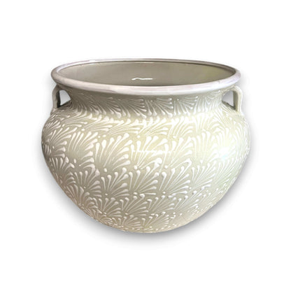 Extra Large Talavera Flower Pot | White Handmade Mexican Planter