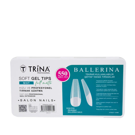 Trina Mat Soft Gel Nail Tips Ballerina Shape 550 Pieces - Artificial Nails for DIY Nail Art & Beauty
