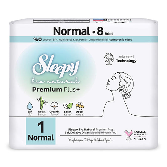 Sleepy Bio Natural Organic Sanitary Pads: Natural Bamboo, Organic Cotton, Biodegradable Menstrual Pads for Sensitive Skin - 8 Count