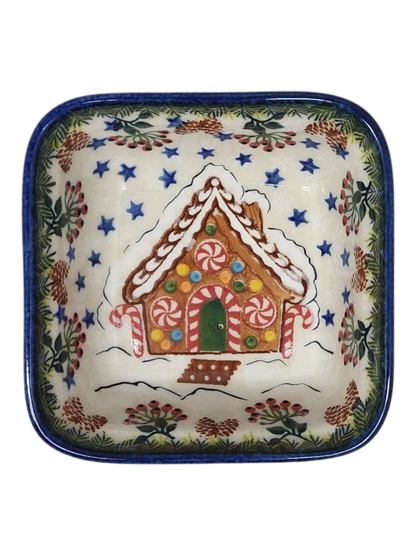Ceramic Square Dish - Gingerbread House Delight Pattern