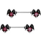 14G 9/16 Dark Red Gem Halloween Night Bat Barbell Nipple Ring Set