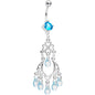 Blue Gem Clover Chandelier Dangle Belly Ring