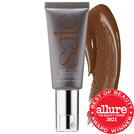 Saie Slip Tint - Lightweight Tinted Moisturizer with SPF 35, Hyaluronic Acid & Mineral Zinc Oxide for Dewy Coverage