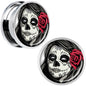 Katrina Sugar Skull with Rose Flower Steel Screw Fit Plug Set 18mm