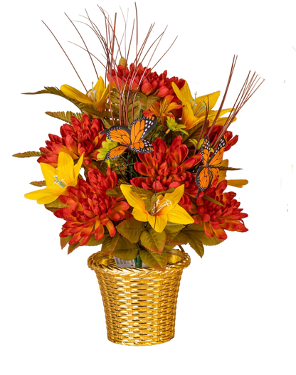 Harvest Floral Arrangements in Gold Weighted Pot -