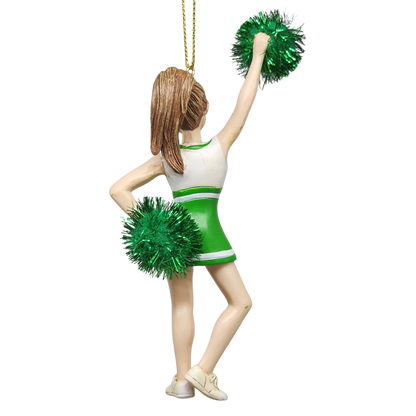 Pom-Pom Cheerleader Ornament - Green - 5.5 Inches