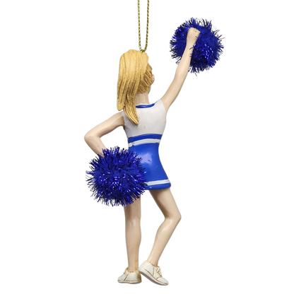 Pom-Pom Cheerleader Ornament - Blue - 5.5 Inches