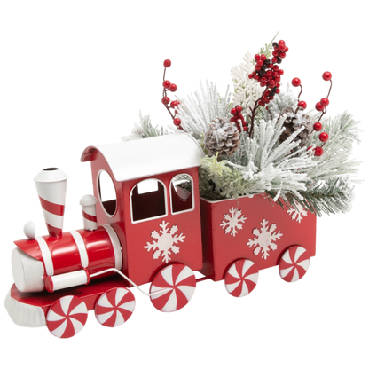 Metal Holiday Floral Train - 22 Inch