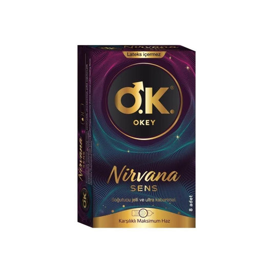 OKEY Nirvana Sens Latex-Free Condoms with Cooling Gel & Ultra Texture - 8 Count